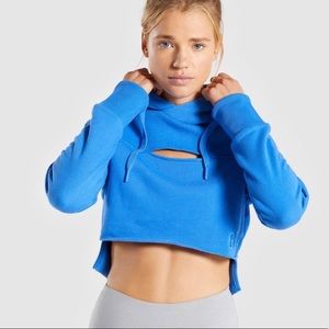 NWOT Blue Gymshark Raw Edge Cropped Hoodie